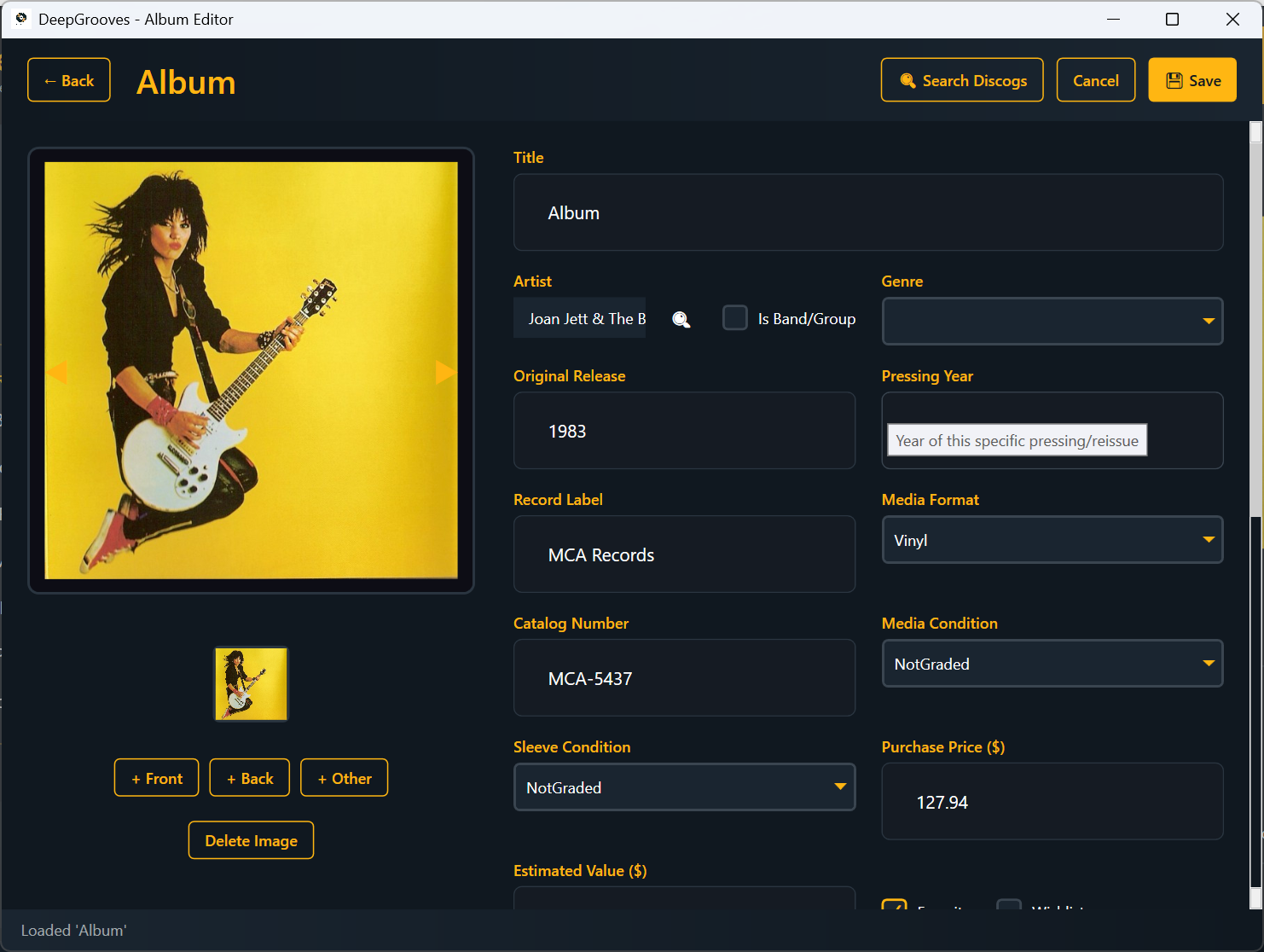 DeepGrooves album detail with market values