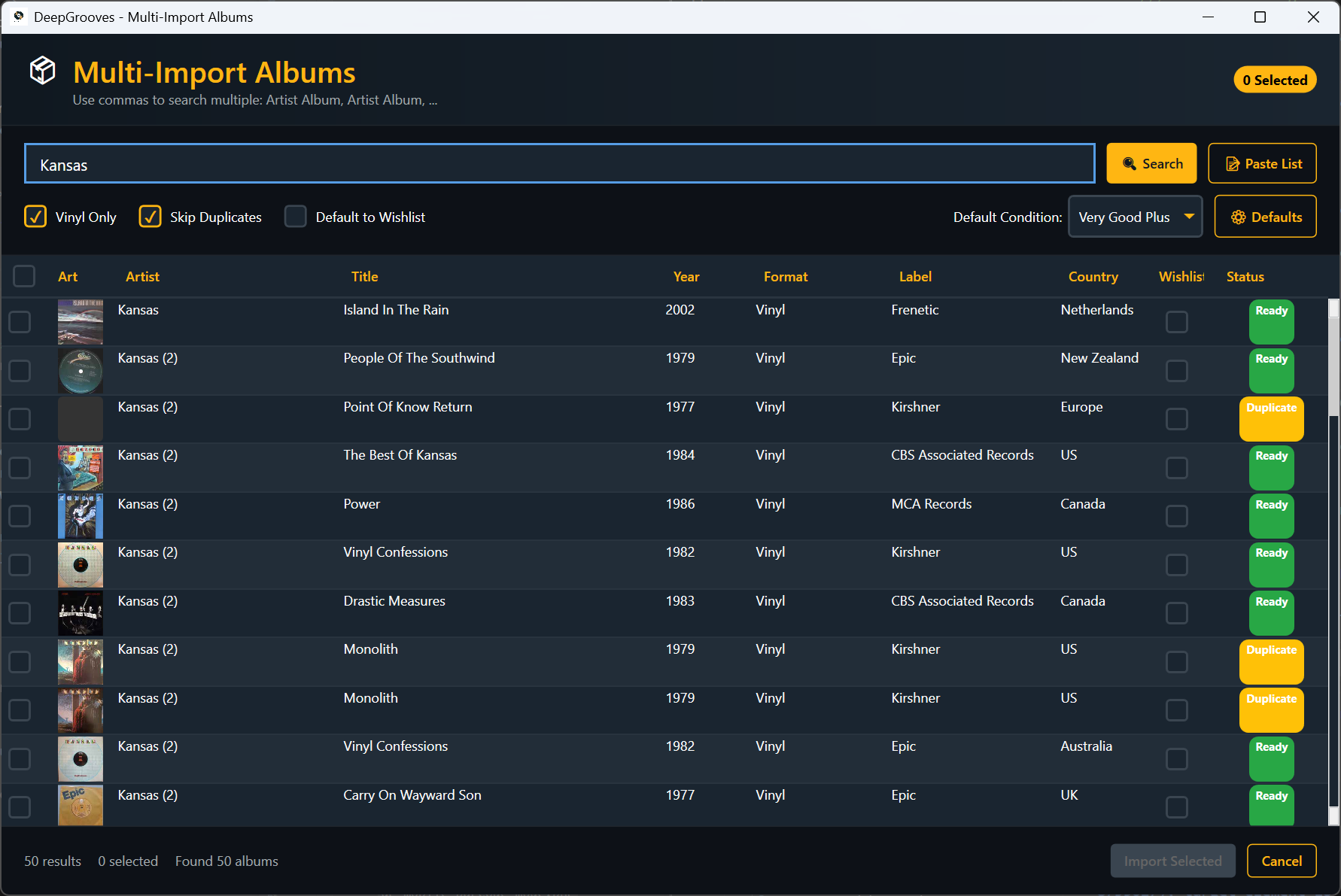 DeepGrooves Discogs import