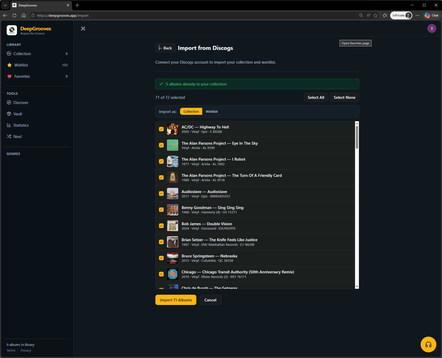 Import screen