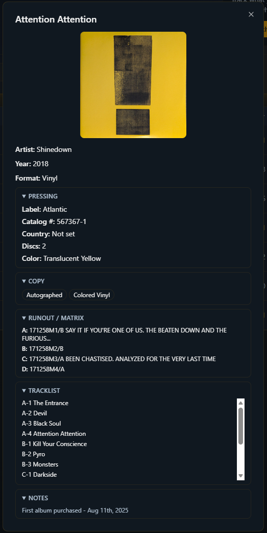 DeepGrooves shared album detail popup