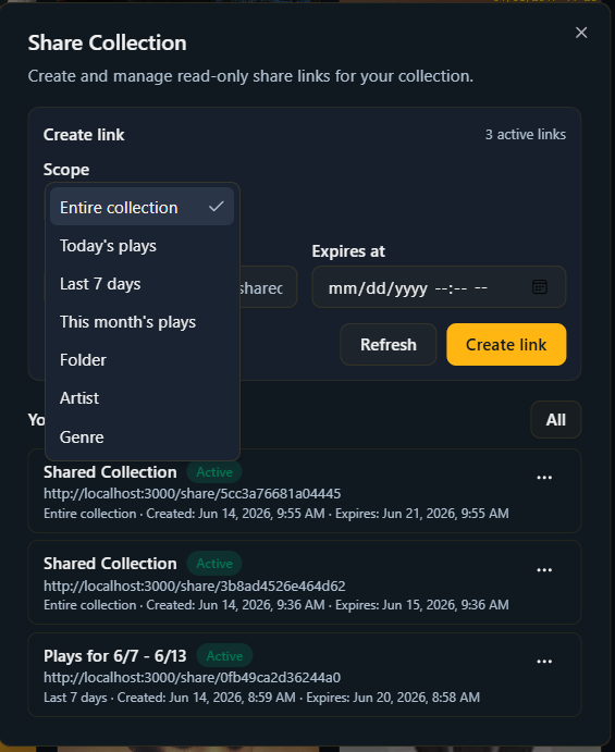 DeepGrooves share dialog