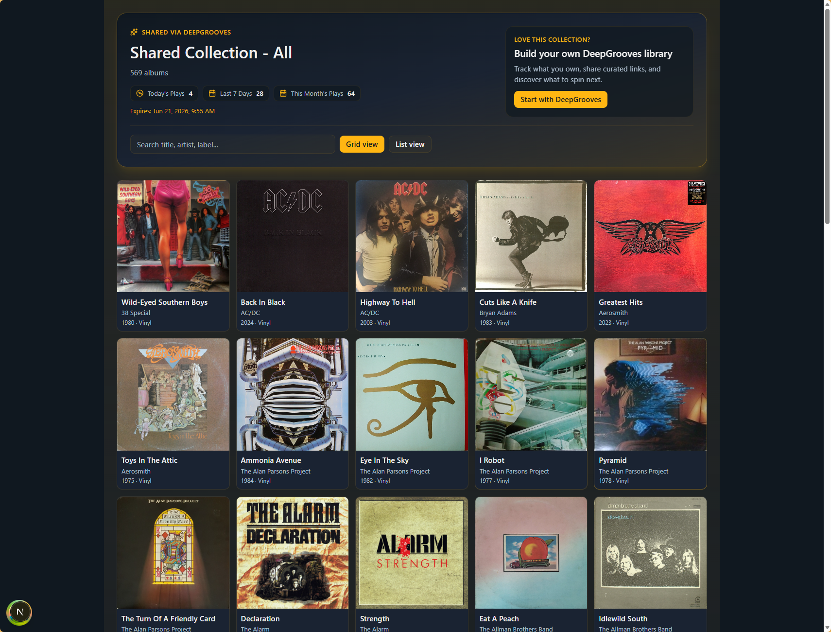 Shared DeepGrooves collection page