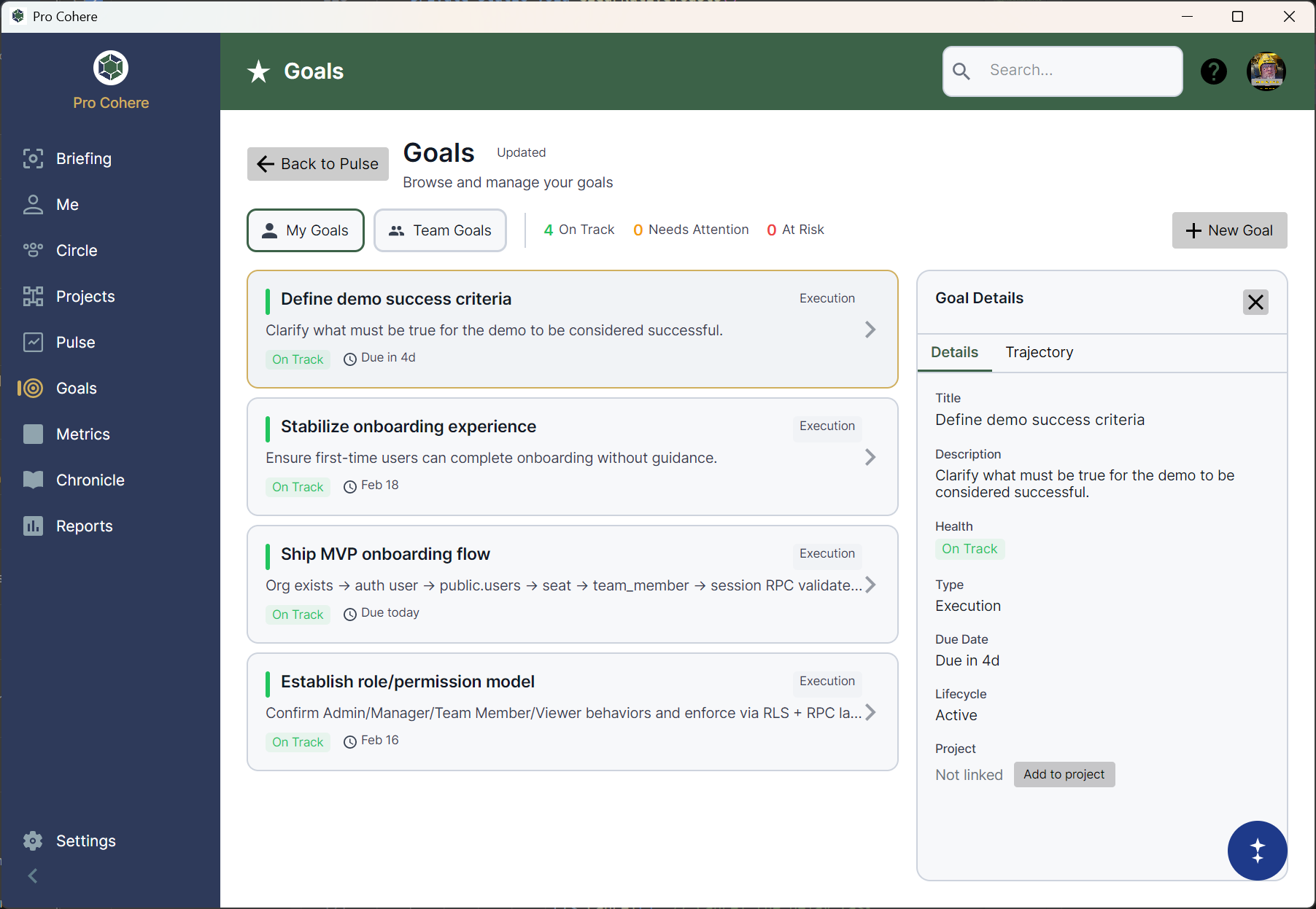 Pro Cohere Goals browse page